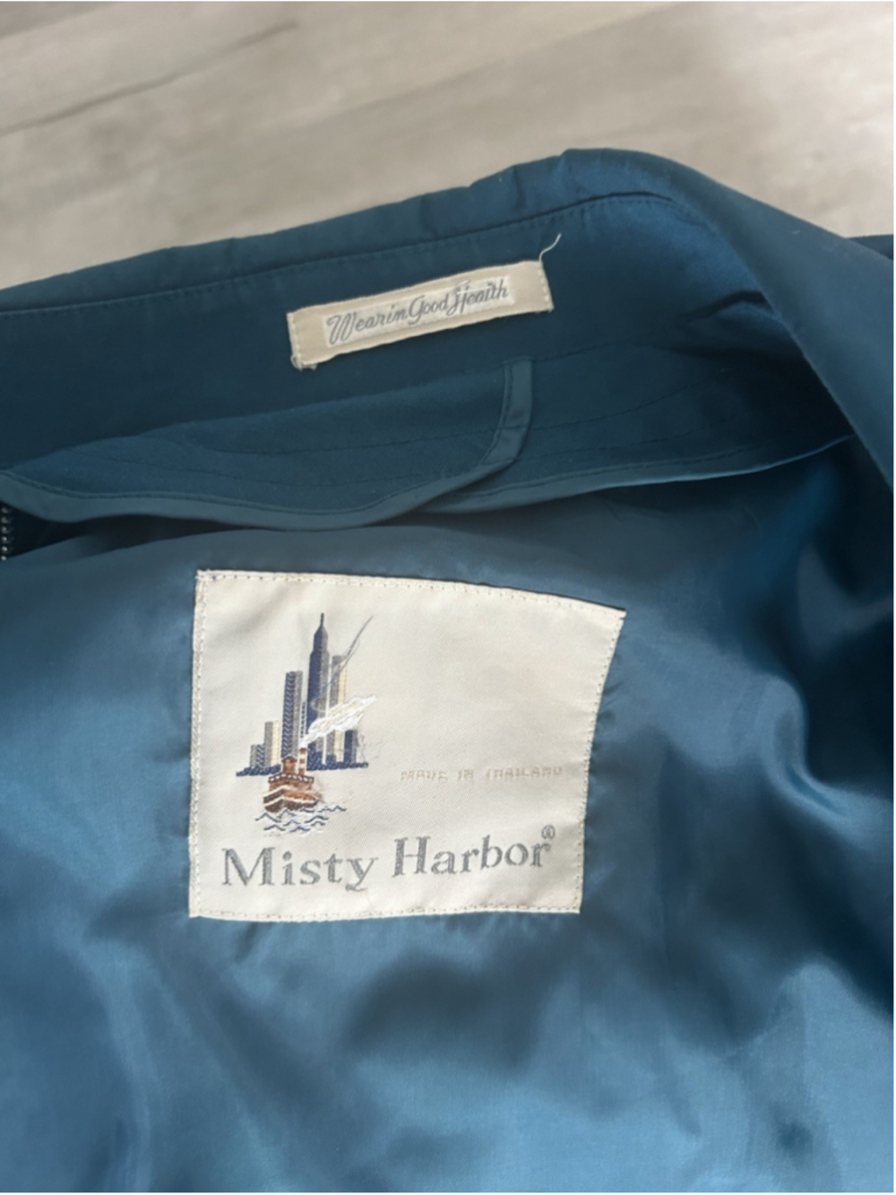 Vintage Misty Harbor Teal Blue Women’s Hooded Trench Coat 10p Petite Raincoat - Picture 3 of 5